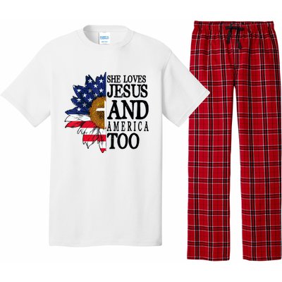 American Flag Sunflower She Loves Jesus And America Too Pajama Set