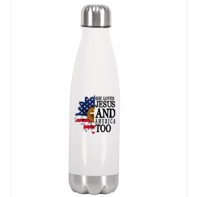 American Flag Sunflower She Loves Jesus And America Too Stainless Steel Insulated Water Bottle