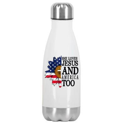 American Flag Sunflower She Loves Jesus And America Too Stainless Steel Insulated Water Bottle