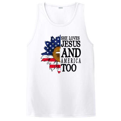 American Flag Sunflower She Loves Jesus And America Too PosiCharge Competitor Tank