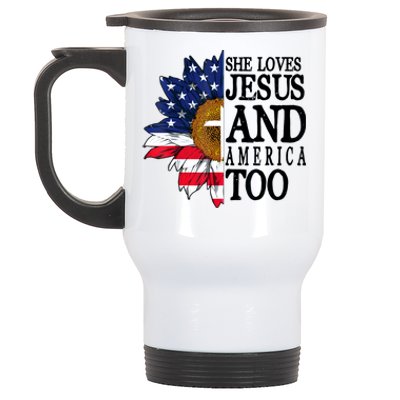 American Flag Sunflower She Loves Jesus And America Too Stainless Steel Travel Mug