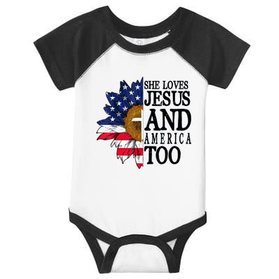 American Flag Sunflower She Loves Jesus And America Too Infant Baby Jersey Bodysuit