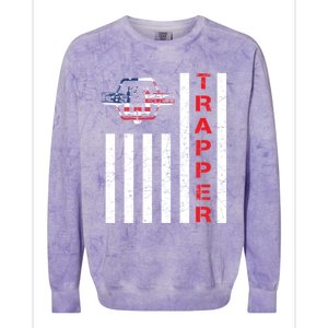 American Flag Trapping Gift For Trappers And Hunters Colorblast Crewneck Sweatshirt