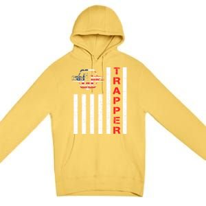 American Flag Trapping Gift For Trappers And Hunters Premium Pullover Hoodie