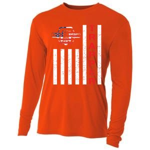 American Flag Trapping Gift For Trappers And Hunters Cooling Performance Long Sleeve Crew