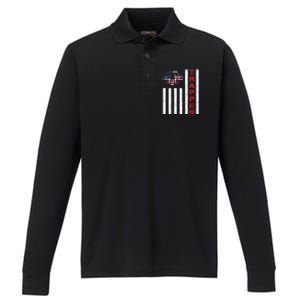 American Flag Trapping Gift For Trappers And Hunters Performance Long Sleeve Polo