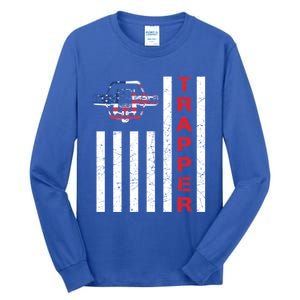 American Flag Trapping Gift For Trappers And Hunters Tall Long Sleeve T-Shirt