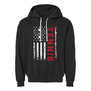 American Flag Tennis Best Gifts For Players Fans Garment-Dyed Fleece Hoodie