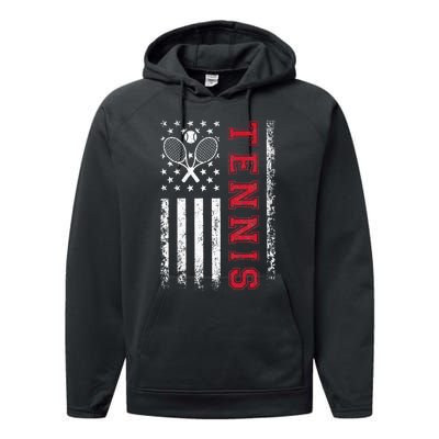 American Flag Tennis Best Gifts For Players Fans Performance Fleece Hoodie