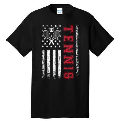 American Flag Tennis Best Gifts For Players Fans Tall T-Shirt