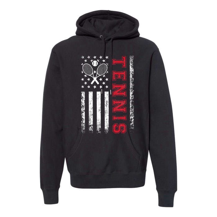 American Flag Tennis Best Gifts For Players Fans Premium Hoodie