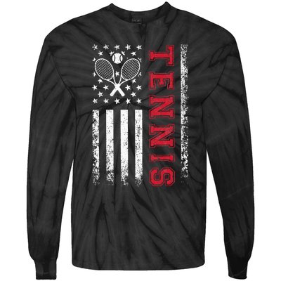 American Flag Tennis Best Gifts For Players Fans Tie-Dye Long Sleeve Shirt