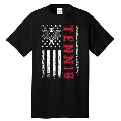 American Flag Tennis Best Gifts Tee For Players Fans Tall T-Shirt