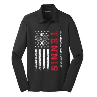 American Flag Tennis Best Gifts Tee For Players Fans Silk Touch Performance Long Sleeve Polo