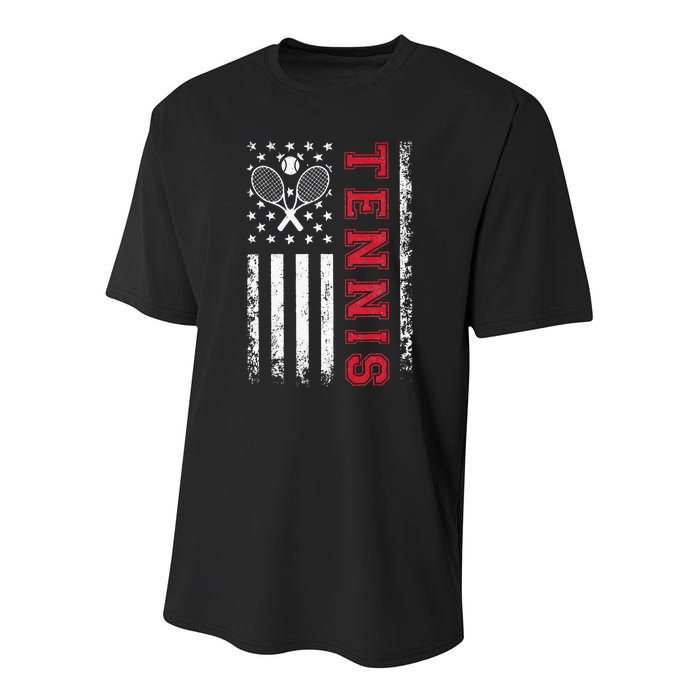 American Flag Tennis Best Gifts Tee For Players Fans Youth Performance Sprint T-Shirt