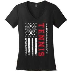 American Flag Tennis Best Gifts Tee For Players Fans Women's V-Neck T-Shirt