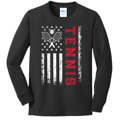 American Flag Tennis Best Gifts Tee For Players Fans Kids Long Sleeve Shirt