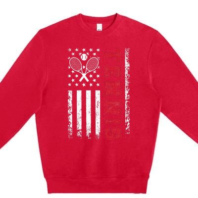 American Flag Tennis Best Gifts Tee For Players Fans Premium Crewneck Sweatshirt