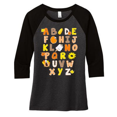 Alphabet Funny Turkey Thanksgiving Costume Preschool Teacher Women's Tri-Blend 3/4-Sleeve Raglan Shirt