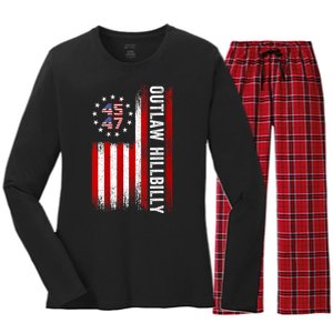 American Flag Trump Vance 2024 Donald Trump J.D. Vance Outlaw Hillbilly Gift Women's Long Sleeve Flannel Pajama Set 