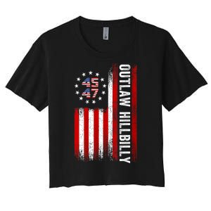 American Flag Trump Vance 2024 Donald Trump J.D. Vance Outlaw Hillbilly Gift Women's Crop Top Tee