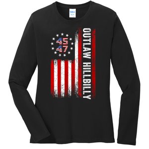 American Flag Trump Vance 2024 Donald Trump J.D. Vance Outlaw Hillbilly Gift Ladies Long Sleeve Shirt