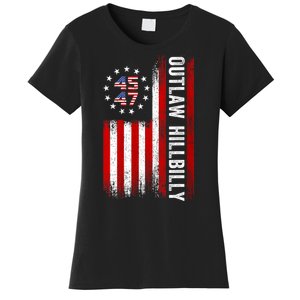 American Flag Trump Vance 2024 Donald Trump J.D. Vance Outlaw Hillbilly Gift Women's T-Shirt