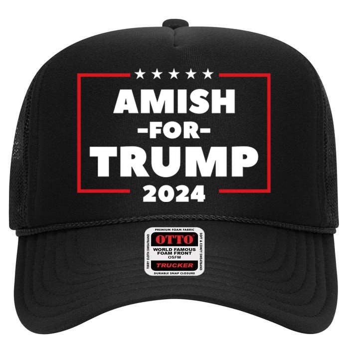 Amish For Trump 2024 High Crown Mesh Back Trucker Hat