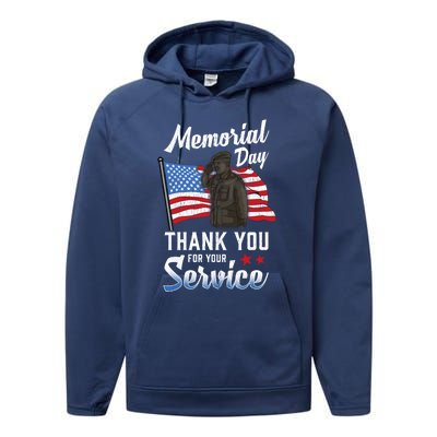 American Flag Thank You For Service Memorial Day Gift Performance Fleece Hoodie