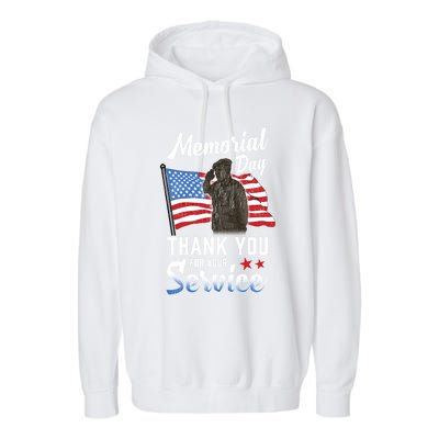 American Flag Thank You For Service Memorial Day Gift Garment-Dyed Fleece Hoodie