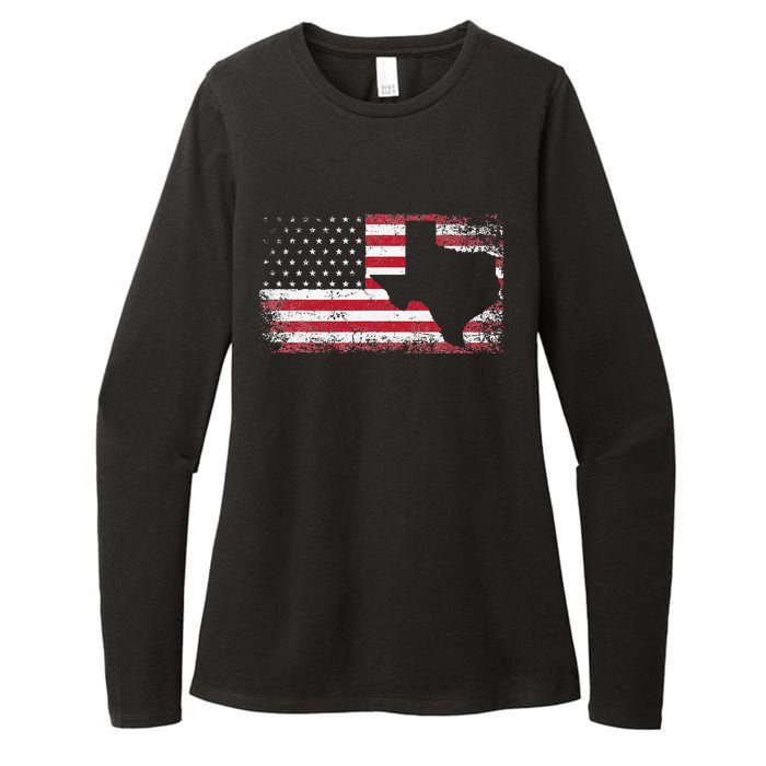 American Flag Texas 4th of July Vintage Gift  Retro Womens CVC Long Sleeve Shirt