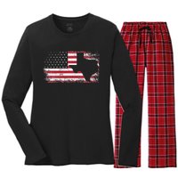 American Flag Texas 4th of July Vintage Gift  Retro Women's Long Sleeve Flannel Pajama Set 