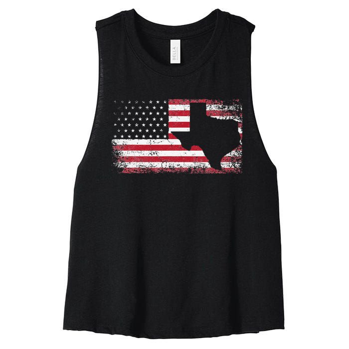 American Flag Texas 4th of July Vintage Gift  Retro Women's Racerback Cropped Tank