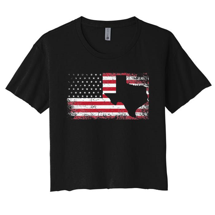 American Flag Texas 4th of July Vintage Gift  Retro Women's Crop Top Tee