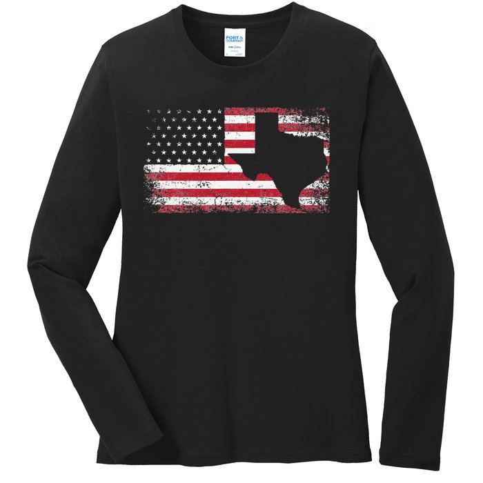 American Flag Texas 4th of July Vintage Gift  Retro Ladies Long Sleeve Shirt