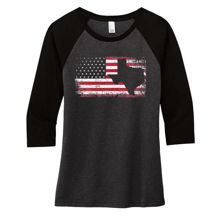 American Flag Texas 4th of July Vintage Gift  Retro Women's Tri-Blend 3/4-Sleeve Raglan Shirt