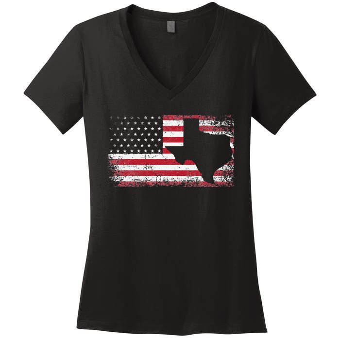 American Flag Texas 4th of July Vintage Gift  Retro Women's V-Neck T-Shirt