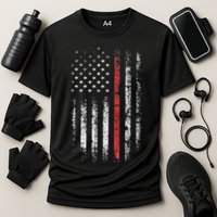 American Flag Thin Red Line Firefighter Support Patriotic Cooling Performance Crew T-Shirt