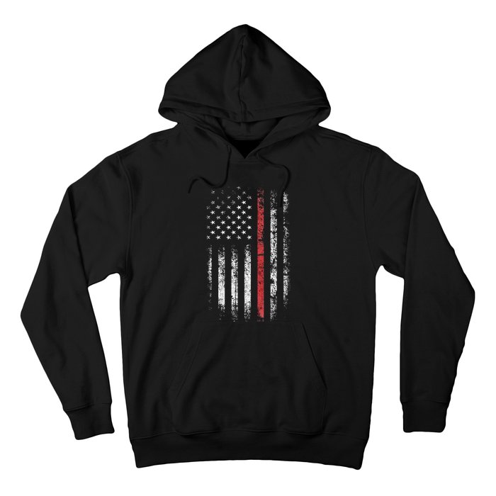 American Flag Thin Red Line Firefighter Support Patriotic Hoodie