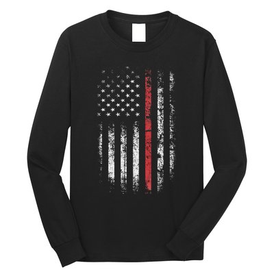 American Flag Thin Red Line Firefighter Support Patriotic Long Sleeve Shirt