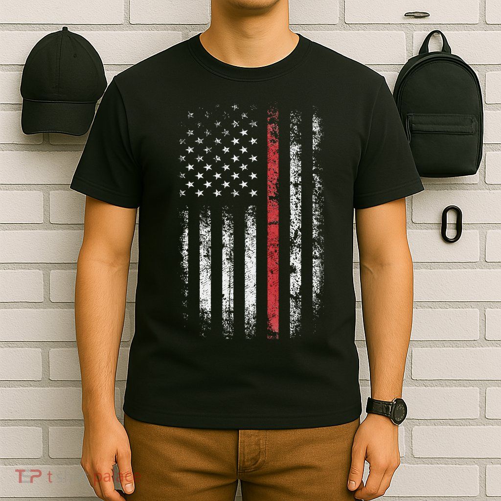 American Flag Thin Red Line Firefighter Support Patriotic T-Shirt