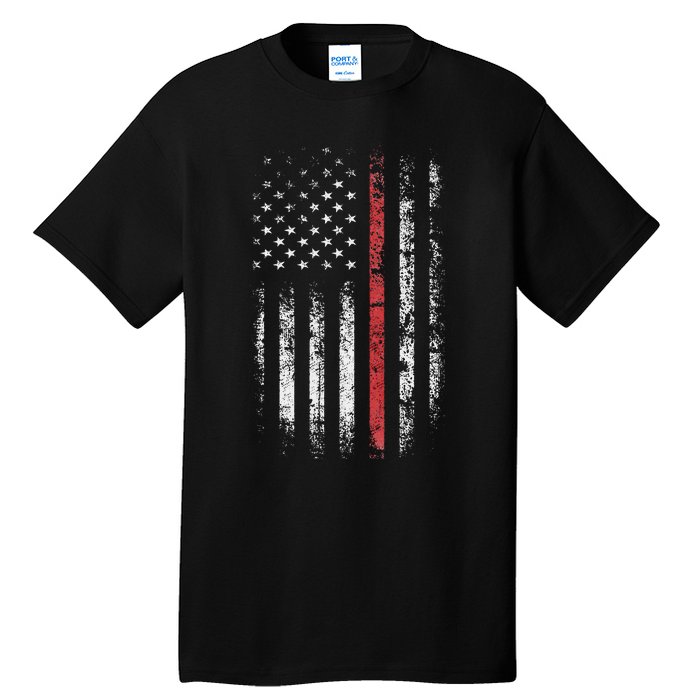 American Flag Thin Red Line Firefighter Support Patriotic Tall T-Shirt