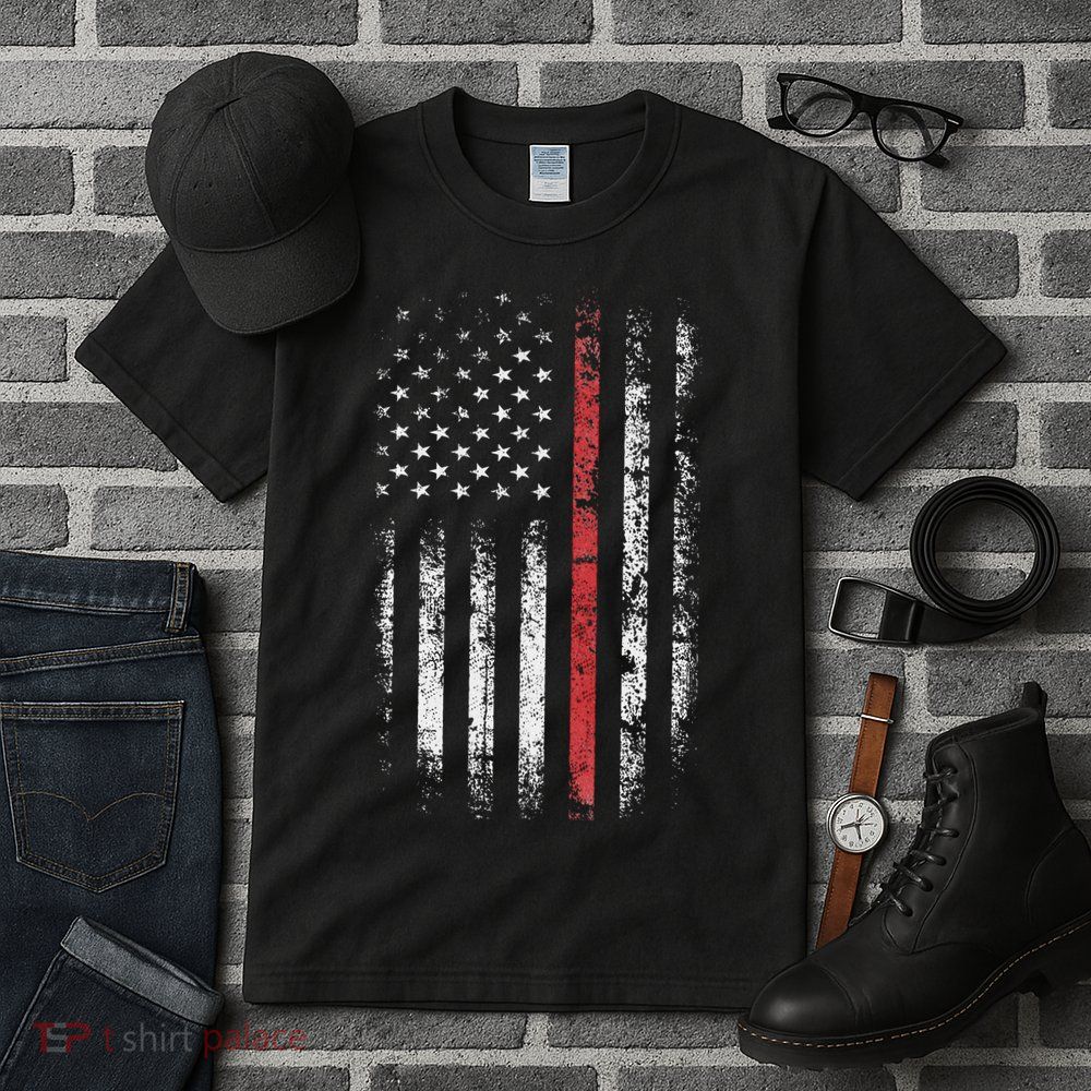 American Flag Thin Red Line Firefighter Support Patriotic Tall T-Shirt