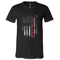 American Flag Thin Red Line Firefighter Support Patriotic V-Neck T-Shirt