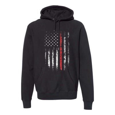 American Flag Thin Red Line Firefighter Support Patriotic Premium Hoodie