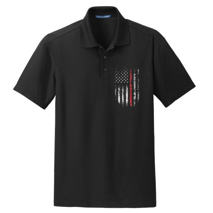 American Flag Thin Red Line Firefighter Support Patriotic Dry Zone Grid Polo