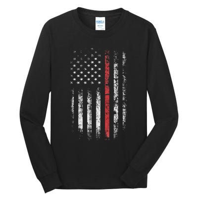 American Flag Thin Red Line Firefighter Support Patriotic Tall Long Sleeve T-Shirt