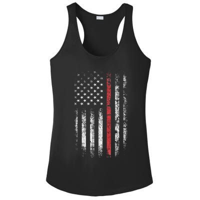 American Flag Thin Red Line Firefighter Support Patriotic Ladies PosiCharge Competitor Racerback Tank