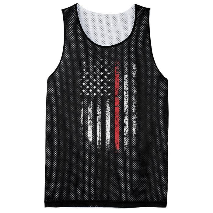 American Flag Thin Red Line Firefighter Support Patriotic Mesh Reversible Basketball Jersey Tank