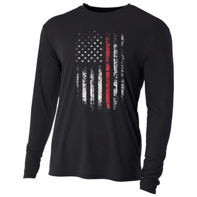 American Flag Thin Red Line Firefighter Support Patriotic Cooling Performance Long Sleeve Crew